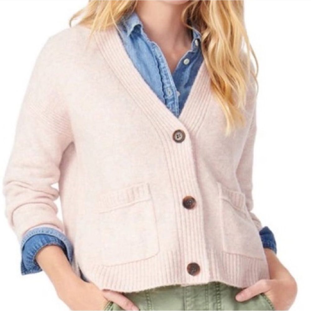 J. Crew Ivory Rainbow Supersoft Yarn Crop Cardigan Sweater Patch Pockets size XS